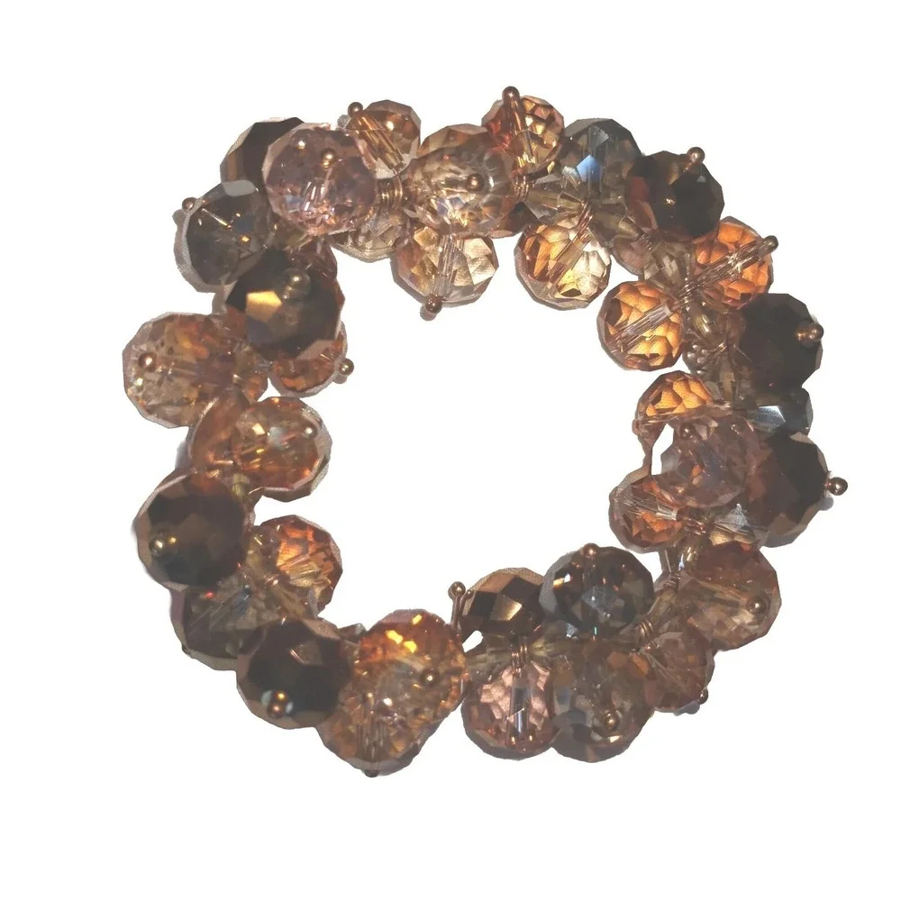 Ali Kahn New York Faceted Crystal Beaded Stetch Bracelet In‎ Amber Tones Chunky